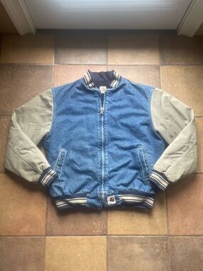 Carhartt Denim Jacket with Khaki Sleeves - Blue & Beige